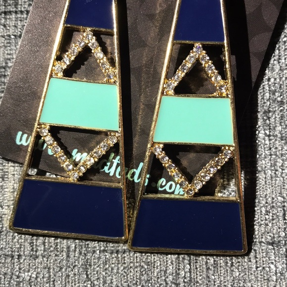 Navy & Teal Abstract Drop Earrings - Picture 2 of 3